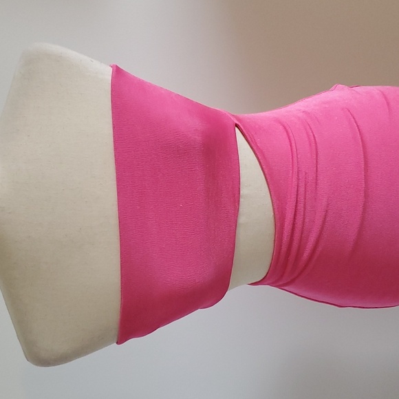 Naked Wardrobe Womens cut-out bodycon midi strapless pink dress size S NWOT - Picture 3 of 7